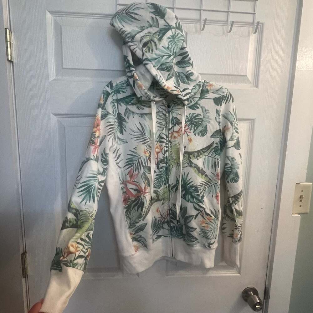 The Sweatshirt Project Floral Tropical Print Full-Zip Hoodie Size Medium Spring
